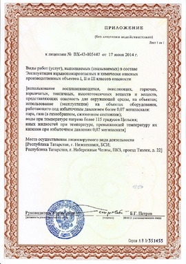 ПРИЛОЖЕНИЕ к лицензии № ВХ-43-005447